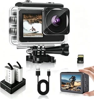 1080P FHD 16MP Underwater Action Camera with 2" & 1.3" Dual Screen 131FT/40M Waterproof Vlogging Camera, Includes 16GB Card, 2x1050mAh Batteries & Mounting Accessories (black) 1080P FHD 16MP Underwater Action Camera with 2" & 1.3" Dual Screen 131FT/40M Waterproof Vlogging Camera, Includes 16GB Card, 2x1050mAh Batteries & Mounting Accessories (black)