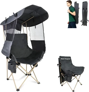 Heavy Duty Folding Camping Chair with Canopy & Umbrella, Portable Outdoor Beach Lawn Chair for Adults, Fishing & Camp, (Regular, Grey) Heavy Duty Folding Camping Chair with Canopy & Umbrella, Portable Outdoor Beach Lawn Chair for Adults, Fishing & Camp, (Regular, Grey)