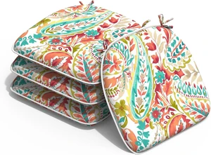 Set of 4 Water-Resistant Outdoor Chair Cushions with Ties, 16" x 17" Patio Seat Pads for Home Garden Furniture, Pretty Paisley Set of 4 Water-Resistant Outdoor Chair Cushions with Ties, 16" x 17" Patio Seat Pads for Home Garden Furniture, Pretty Paisley