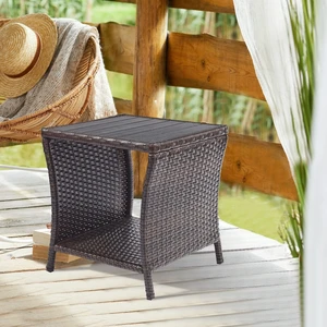 Small Rattan Wicker Outdoor Side Table with Poly Lumber Top & Storage, Coffee End Bistro Table for Patio, Balcony, Garden, Porch & Deck, Brown Small Rattan Wicker Outdoor Side Table with Poly Lumber Top & Storage, Coffee End Bistro Table for Patio, Balcony, Garden, Porch & Deck, Brown