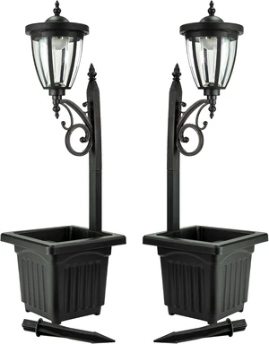 Kambria Multi-Function 2-Piece Solar Light Set with Posts, Ground Stakes, Planters & Wall Mount Hardware for Patio, Porch, Deck & Yard Kambria Multi-Function 2-Piece Solar Light Set with Posts, Ground Stakes, Planters & Wall Mount Hardware for Patio, Porch, Deck & Yard