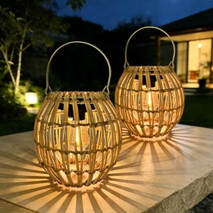 2 Pack Waterproof Rattan Solar Lanterns, Outdoor 2 Pack Waterproof Rattan Solar Lanterns, Outdoor