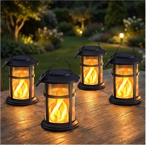 4 Pack Waterproof Flickering Flame Solar Lanterns, Outdoor 4 Pack Waterproof Flickering Flame Solar Lanterns, Outdoor