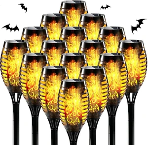 16 Pack Mini Solar Torch Lights with Flickering Flames, Outdoor 16 Pack Mini Solar Torch Lights with Flickering Flames, Outdoor