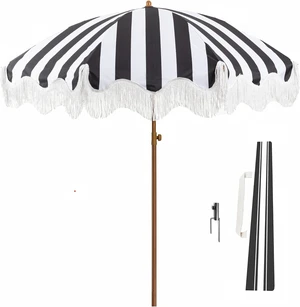 6.5FT Boho Fringe Patio Umbrella, Outdoor 6.5FT Boho Fringe Patio Umbrella, Outdoor
