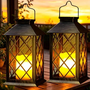 2 Pack 14" Large Waterproof Tempered Glass Solar Lanterns, Bronze 2 Pack 14" Large Waterproof Tempered Glass Solar Lanterns, Bronze