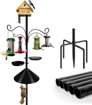 92 Inch Heavy Duty Bird Feeder Pole with Squirrel-Proof Baffle, Adjustable Feeding Station with Multi Shepherd Hooks & Metal Trays for Garden Attracting Wild Birds 92 Inch Heavy Duty Bird Feeder Pole with Squirrel-Proof Baffle, Adjustable Feeding Station with Multi Shepherd Hooks & Metal Trays for Garden Attracting Wild Birds