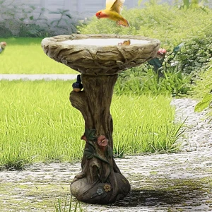 25.5 Inch Wood-Look Concrete Bird Bath with Faux Bird Rustic Long-Lasting Birdbath for Garden, Patio, Yard & Lawn Décor 25.5 Inch Wood-Look Concrete Bird Bath with Faux Bird Rustic Long-Lasting Birdbath for Garden, Patio, Yard & Lawn Décor