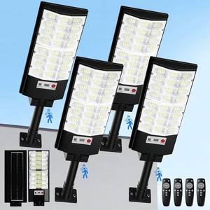 12000LM 6500K Waterproof Solar Street Lights with Motion Sensor & Remote, Dusk-to-Dawn LED Flood Lighting for Parking Lot & Yard, 4-Pack 12000LM 6500K Waterproof Solar Street Lights with Motion Sensor & Remote, Dusk-to-Dawn LED Flood Lighting for Parking Lot & Yard, 4-Pack