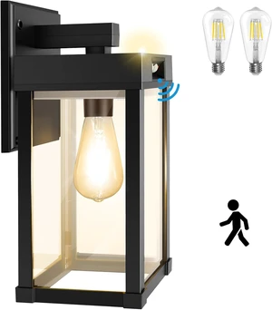 Solar Wall Sconce Lantern with 2 Bulbs, 3 Modes & Motion Sensor, Waterproof Outdoor Light Fixture for Garage, Porch, Shed, Barn & Garden Solar Wall Sconce Lantern with 2 Bulbs, 3 Modes & Motion Sensor, Waterproof Outdoor Light Fixture for Garage, Porch, Shed, Barn & Garden