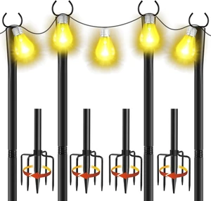 10Ft Metal String Light Poles with Forks & Fence Brackets, Outdoor Hanging Light Stands for Garden, Patio & Wedding, 4 Pack 10Ft Metal String Light Poles with Forks & Fence Brackets, Outdoor Hanging Light Stands for Garden, Patio & Wedding, 4 Pack