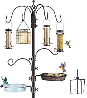 94-Inch 6-Hook Metal Bird Feeding Station Kit Feeder Pole 94-Inch 6-Hook Metal Bird Feeding Station Kit Feeder Pole