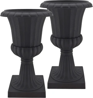 Set of 2 Classic Plastic Garden Pedestal Urns Decorative Pot Planter, 10" x 17", Black Set of 2 Classic Plastic Garden Pedestal Urns Decorative Pot Planter, 10" x 17", Black