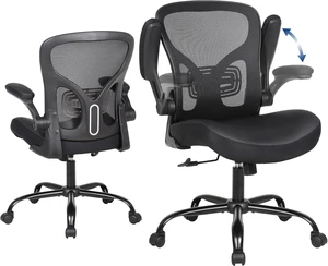 Ergonomic Office Chair, Flip-up Armrest, Mesh Back PU Leather Seat Ergonomic Office Chair, Flip-up Armrest, Mesh Back PU Leather Seat