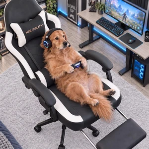 Desk Computer Gaming Chair - High Back Ergonomic Office Chair with Footrest and Lumbar Support, Swivel Comfy Home Gamer Video Game Chairs with Pocket Spring Cushion for Adults (White Leather) Desk Computer Gaming Chair - High Back Ergonomic Office Chair with Footrest and Lumbar Support, Swivel Comfy Home Gamer Video Game Chairs with Pocket Spring Cushion for Adults (White Leather)