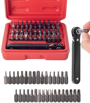 Tamper Proof Torx Bit Set, 13 Pieces Set, T4-T40, Torx Security Bit Set, Tamper-Proof Security with Mini Ratchet Wrench, 1/4-Inch Drive, 34-Piece Tamper Proof Torx Bit Set, 13 Pieces Set, T4-T40, Torx Security Bit Set, Tamper-Proof Security with Mini Ratchet Wrench, 1/4-Inch Drive, 34-Piece