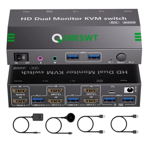 KVM Switch with Audio for 2 Computers 2 Monitors, 8K 60Hz/4K120Hz 2 Port HDMI Dual Monitor KVM Switches with 4 USB 3.0 Ports for 2 PC Sharing 2 Display Keyboard Mouse Printer Webcam KVM Switch with Audio for 2 Computers 2 Monitors, 8K 60Hz/4K120Hz 2 Port HDMI Dual Monitor KVM Switches with 4 USB 3.0 Ports for 2 PC Sharing 2 Display Keyboard Mouse Printer Webcam