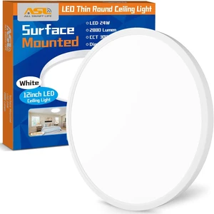 Allsmartlife LED Flush Mount Ceiling Light Fixture, 12inch 24W 2880lm CCT 3000K/4000K/6500K Thin Round Flat Panel Light Surface Mount for Kitchen, Bedroom, Laundry. Dimmable Ceiling Lamp Allsmartlife LED Flush Mount Ceiling Light Fixture, 12inch 24W 2880lm CCT 3000K/4000K/6500K Thin Round Flat Panel Light Surface Mount for Kitchen, Bedroom, Laundry. Dimmable Ceiling Lamp