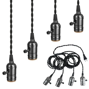 Vintage Plug-in Pendant Light Kit with 1-to-4 Hanging E26/E27 Sockets, Industrial Hanging Light with Individual Rotary Switches, Easy DIY Lighting for Living Room, Patio and Plant Corners, Black Vintage Plug-in Pendant Light Kit with 1-to-4 Hanging E26/E27 Sockets, Industrial Hanging Light with Individual Rotary Switches, Easy DIY Lighting for Living Room, Patio and Plant Corners, Black