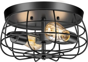 Lomoky 2-Light Farmhouse Ceiling Light Fixtures, Industrial Hallway Light, Vintage Black Metal Cage Ceiling Lamp for Living Room, Kitchen, Bedroom Lomoky 2-Light Farmhouse Ceiling Light Fixtures, Industrial Hallway Light, Vintage Black Metal Cage Ceiling Lamp for Living Room, Kitchen, Bedroom