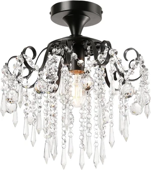 Mini Black Chandelier Crystal Flush Mount Ceiling Light (1-Light,12.5-Inch),Small Crystal Lighting Fixture for Bedroom,Hallway,Entryway,Kitchen Mini Black Chandelier Crystal Flush Mount Ceiling Light (1-Light,12.5-Inch),Small Crystal Lighting Fixture for Bedroom,Hallway,Entryway,Kitchen