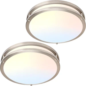 2-Pack LED Ceiling Light Fixtures, 24W 2400LM Flush Mount Light Fixture, Brushed Nickel Dimmable Light Fixture 5CCT 3000-6000K, 10inch Ceiling Lamp for Hallway Bathroom Kitchen 2-Pack LED Ceiling Light Fixtures, 24W 2400LM Flush Mount Light Fixture, Brushed Nickel Dimmable Light Fixture 5CCT 3000-6000K, 10inch Ceiling Lamp for Hallway Bathroom Kitchen