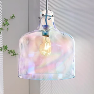 Colorful Hammered Glass Pendant Light, Chrome Hanging Light, 12-Inch Colorful Hammered Glass Pendant Light, Chrome Hanging Light, 12-Inch