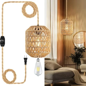 Plug In Pendant Light, 15FT Hemp Rope Cord,Hanging Lights With Plug In Cord Dimmable Rattan Hanging Lamp Wicker Woven Basket Lampshade, Industrial Plug In Ceiling Light Fixture For Kitchen (brown) Plug In Pendant Light, 15FT Hemp Rope Cord,Hanging Lights With Plug In Cord Dimmable Rattan Hanging Lamp Wicker Woven Basket Lampshade, Industrial Plug In Ceiling Light Fixture For Kitchen (brown)