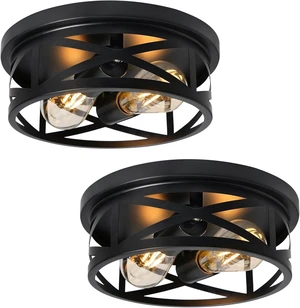2-Light Flush Mount Ceiling Light Fixture, Farmhouse Ceiling Lights for Kitchen, Modern Black Close to Ceiling Light for Hallway Bedroom Balcony Porch Stairway, E26, (2 Pack) 2-Light Flush Mount Ceiling Light Fixture, Farmhouse Ceiling Lights for Kitchen, Modern Black Close to Ceiling Light for Hallway Bedroom Balcony Porch Stairway, E26, (2 Pack)