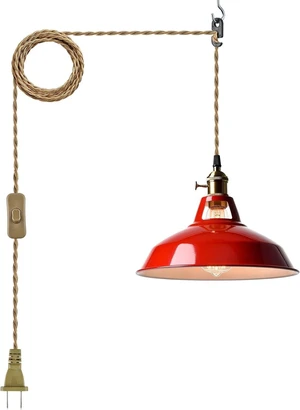 YUBOLE Plug-in Pendant Light Vintage Red Barn Shade-10.06" W with Switch YUBOLE Plug-in Pendant Light Vintage Red Barn Shade-10.06" W with Switch