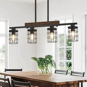 LmnLvn 4-Light Farmhouse Kitchen Light Fixture, Rustic Wood & Metal Cage LmnLvn 4-Light Farmhouse Kitchen Light Fixture, Rustic Wood & Metal Cage