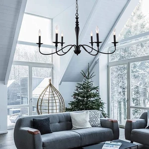 PAPAYA Farmhouse Chandelier 6-Light Black Industrial Classic Candle Ceiling Rustic Pendant Lights Fixture for Dining Living Room Bedroom Kitchen Island Hanging Lighting PAPAYA Farmhouse Chandelier 6-Light Black Industrial Classic Candle Ceiling Rustic Pendant Lights Fixture for Dining Living Room Bedroom Kitchen Island Hanging Lighting