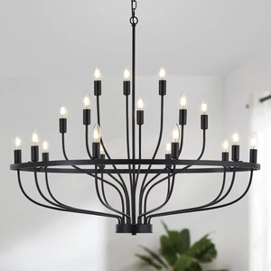39.4" Large Black Chandelier, 18-Light Industrial Candle Fixture