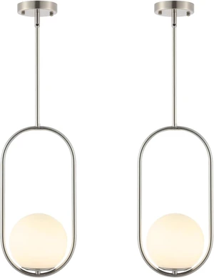BYOLIIMA Modern Globe Pendant Light Brushed Nickel Chandelier 1-Light Mid Century Ceiling Hanging Lighting Fixture White Globe Glass Shades for Kitchen Island Dining Room Bedroom (2 Pack) BYOLIIMA Modern Globe Pendant Light Brushed Nickel Chandelier 1-Light Mid Century Ceiling Hanging Lighting Fixture White Globe Glass Shades for Kitchen Island Dining Room Bedroom (2 Pack)