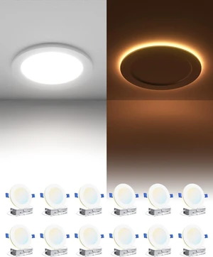 Ensenior 12 Pack 4 Inch LED Recessed Ceiling Light with Night Light, Dimmable, 2700K-5000K 5CCT, 750LM 9W 120V, High Brightness Canless Wafer Downlight - FCC Ensenior 12 Pack 4 Inch LED Recessed Ceiling Light with Night Light, Dimmable, 2700K-5000K 5CCT, 750LM 9W 120V, High Brightness Canless Wafer Downlight - FCC