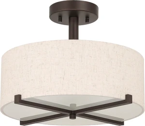 XiNBEi Lighting 15" Linen Drum Semi Flush Mount Ceiling Light for Bedroom