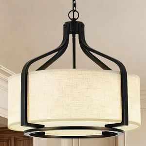 VESPERIX 18" Linen Drum Chandelier, 4-Light Modern Farmhouse Ceiling Light Fixture, Fabric Shade with Acrylic Diffuser, Adjustable Hanging Light for Dining Room, Kitchen, Bedroom VESPERIX 18" Linen Drum Chandelier, 4-Light Modern Farmhouse Ceiling Light Fixture, Fabric Shade with Acrylic Diffuser, Adjustable Hanging Light for Dining Room, Kitchen, Bedroom