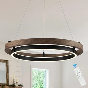 LED 2 Ring Chandelier Dimmable Up Down Light Black Walnut Wood LED 2 Ring Chandelier Dimmable Up Down Light Black Walnut Wood