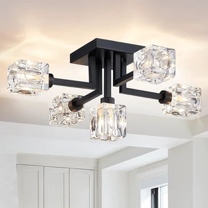 Semi Flush Mount Ceiling Light Fixture, 20.5" Black Sputnik Chandeliers Modern 5-Light Dining Room Glass Ceiling Lighting for Living Room Kitchen Bedroom Entryway Foyer Semi Flush Mount Ceiling Light Fixture, 20.5" Black Sputnik Chandeliers Modern 5-Light Dining Room Glass Ceiling Lighting for Living Room Kitchen Bedroom Entryway Foyer
