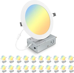Elaruslux 20 Pack 7 Inch 3CCT Ultra-Thin LED Recessed Light with Junction Box, 3000K/4500K/6000K Selectable, 18W Eqv 125W, Dimmable Canless Downlight, 1600LM High Brightness Elaruslux 20 Pack 7 Inch 3CCT Ultra-Thin LED Recessed Light with Junction Box, 3000K/4500K/6000K Selectable, 18W Eqv 125W, Dimmable Canless Downlight, 1600LM High Brightness