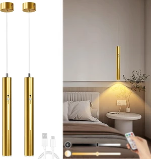 Lightess Battery Operated Pendant Light Set of 2, Motion Sensor, Gold Lightess Battery Operated Pendant Light Set of 2, Motion Sensor, Gold