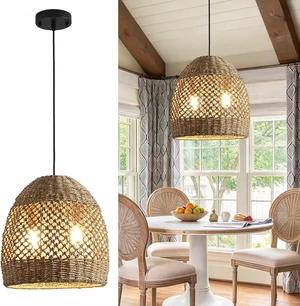 Rattan Pendant Light, Hand-Woven Wicker Fixtures Rattan Pendant Light, Hand-Woven Wicker Fixtures