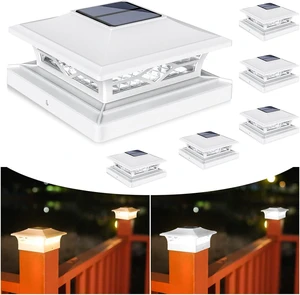 VOLISUN 6Pack Solar Post Cap Lights, 2 Color Modes Deck Lights, White VOLISUN 6Pack Solar Post Cap Lights, 2 Color Modes Deck Lights, White