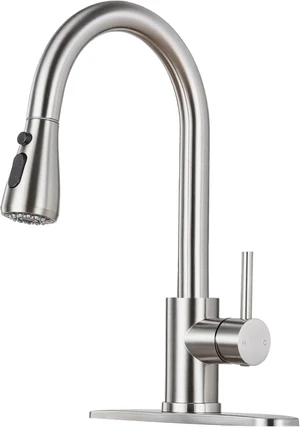Kitchen Faucet with Pull Down Sprayer & Deck Plate, Brushed Nickel Kitchen Faucet with Pull Down Sprayer & Deck Plate, Brushed Nickel