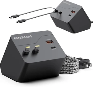 4 in 1 Retractable Charger Station with Dual USB C Cables, Black 4 in 1 Retractable Charger Station with Dual USB C Cables, Black