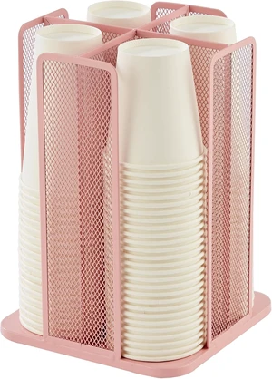 Paper/Plastic Cup and Lid Holder Plastic Storage Organizer, 360°Rotating Coffee Mup Dispenser with 4 Compartments, Multifunctional Storage Rack for Home, Office, Bar, Coffee Shop (Light PInk) Paper/Plastic Cup and Lid Holder Plastic Storage Organizer, 360°Rotating Coffee Mup Dispenser with 4 Compartments, Multifunctional Storage Rack for Home, Office, Bar, Coffee Shop (Light PInk)