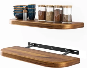 17" Acacia Wood Floating Shelves Wall Mounted (Round Edge) Rustic Farmhouse Wooden Wall Storage Shelf for Bedroom, Kitchen - Brackets and Shelving Hardware Included (Acacia Color) 17" Acacia Wood Floating Shelves Wall Mounted (Round Edge) Rustic Farmhouse Wooden Wall Storage Shelf for Bedroom, Kitchen - Brackets and Shelving Hardware Included (Acacia Color)