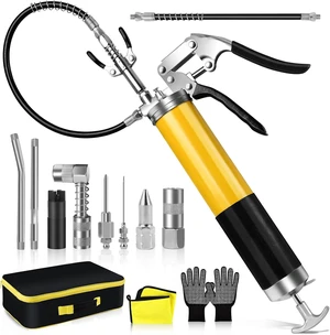 Grease Gun Kit 7000 PSI 14oz with Dual Hoses and 90° Adapter Grease Gun Kit 7000 PSI 14oz with Dual Hoses and 90° Adapter