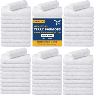 Terry Bar Mop Towels (Pack of 60) Absorbent and Quick Drying Commercial-Grade Cotton Cleaning Towels, Cleaning Rags for Kitchen, Bar Reusable Shop Rags 14x17 White Terry Bar Mop Towels (Pack of 60) Absorbent and Quick Drying Commercial-Grade Cotton Cleaning Towels, Cleaning Rags for Kitchen, Bar Reusable Shop Rags 14x17 White
