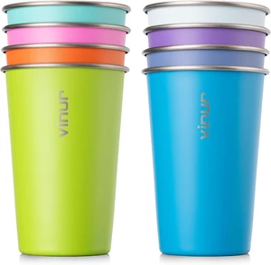 Stainless Steel Cups-16 oz Colorful Stackable Metal Drinking Glasses 8 Pcs Stainless Steel Cups-16 oz Colorful Stackable Metal Drinking Glasses 8 Pcs